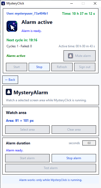 MysteryAlarm monitoring panel